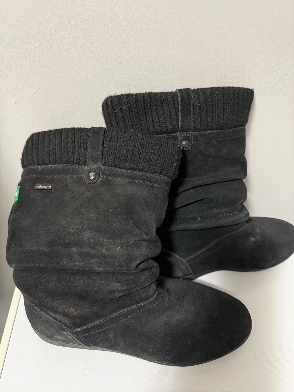 72. Cougar Black Suede Slouchy Ankle Boots with Knit Cuff